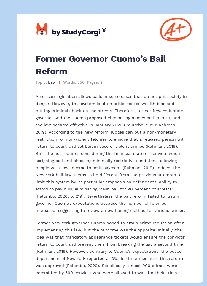 Former Governor Cuomo’s Bail Reform. Page 1