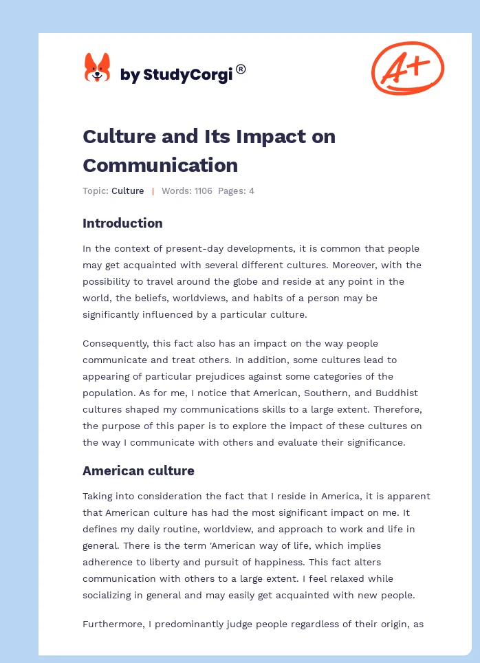 Culture and Its Impact on Communication. Page 1