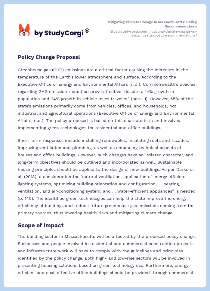 Mitigating Climate Change in Massachusetts: Policy Recommendations. Page 2