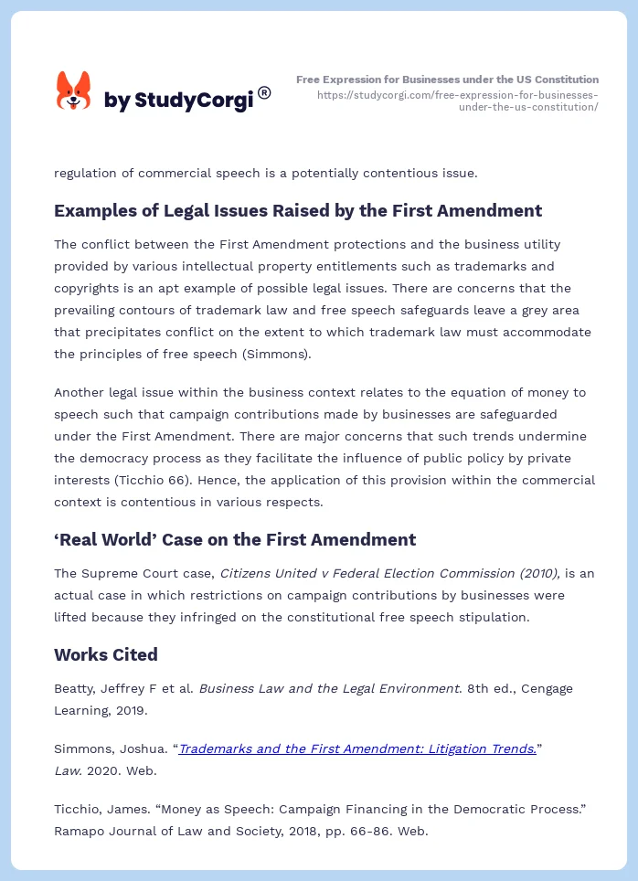 Free Expression for Businesses under the US Constitution. Page 2