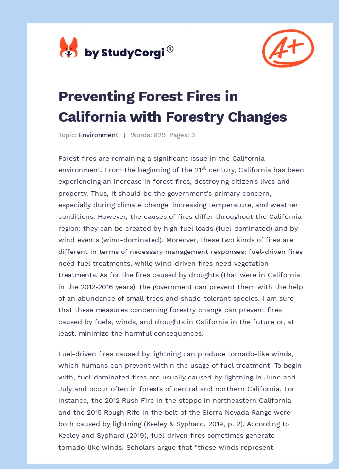 Preventing Forest Fires in California with Forestry Changes. Page 1