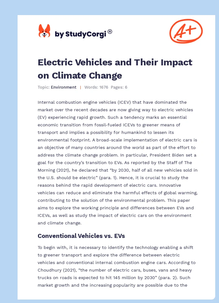 Electric Vehicles and Their Impact on Climate Change. Page 1