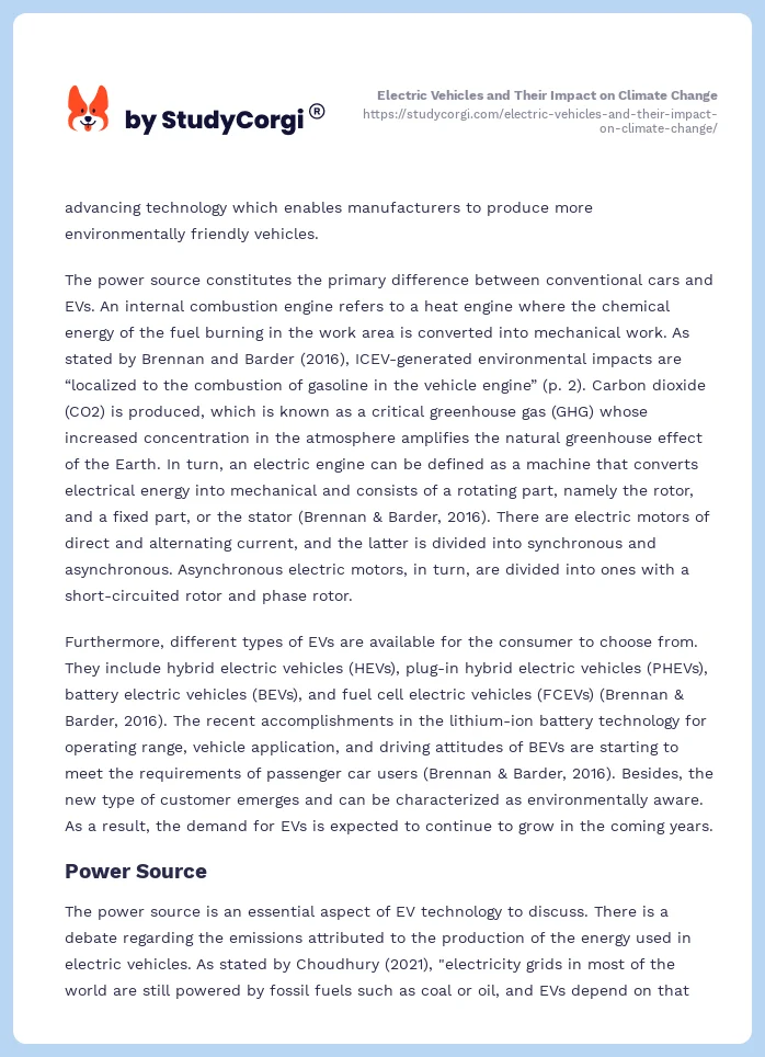 Electric Vehicles and Their Impact on Climate Change. Page 2