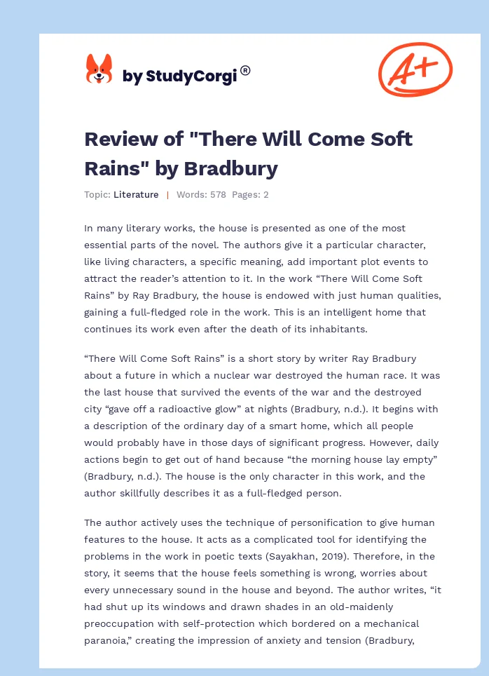 Review of "There Will Come Soft Rains" by Bradbury. Page 1