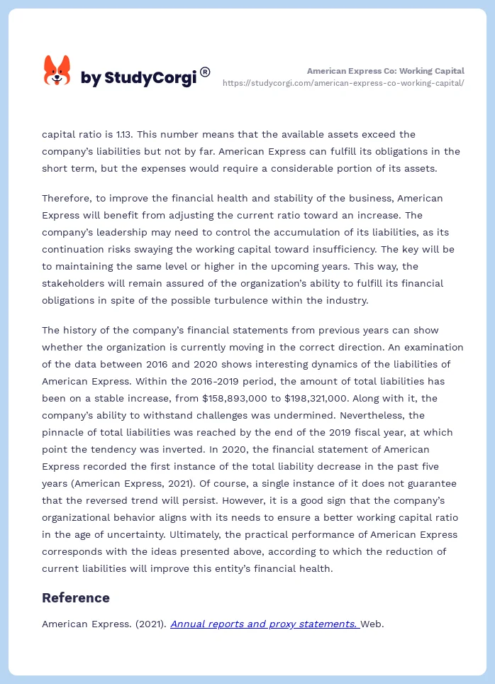 American Express Co: Working Capital. Page 2
