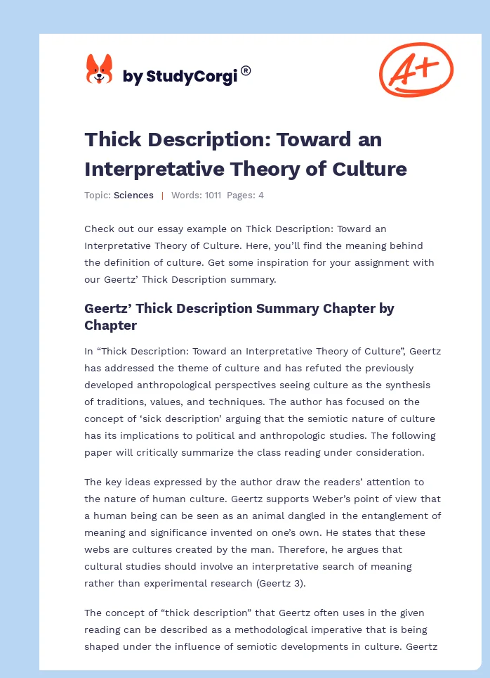 Thick Description: Toward an Interpretative Theory of Culture. Page 1