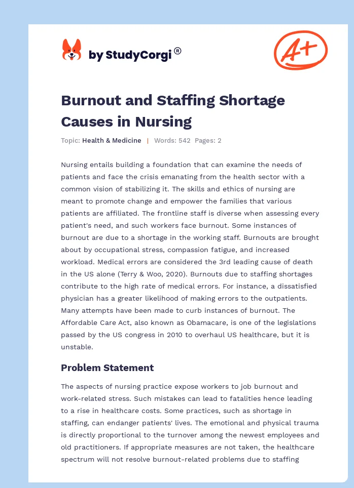 Burnout and Staffing Shortage Causes in Nursing. Page 1
