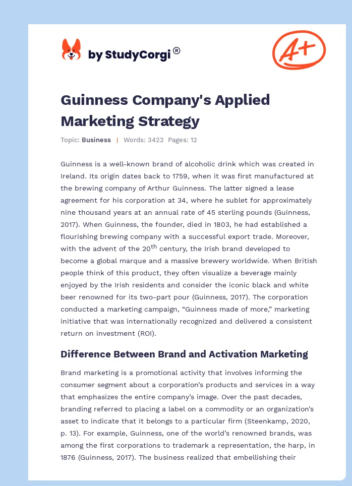 Guinness Company's Applied Marketing Strategy. Page 1