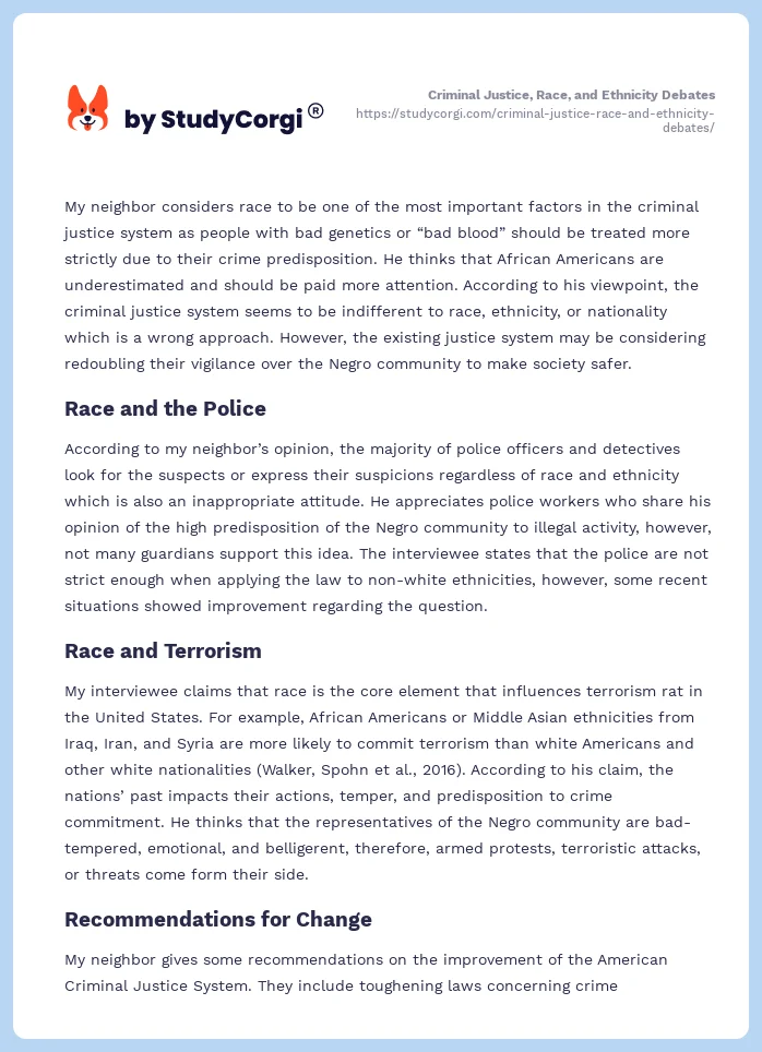 Criminal Justice, Race, and Ethnicity Debates. Page 2