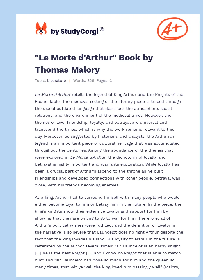 "Le Morte d'Arthur" Book by Thomas Malory. Page 1