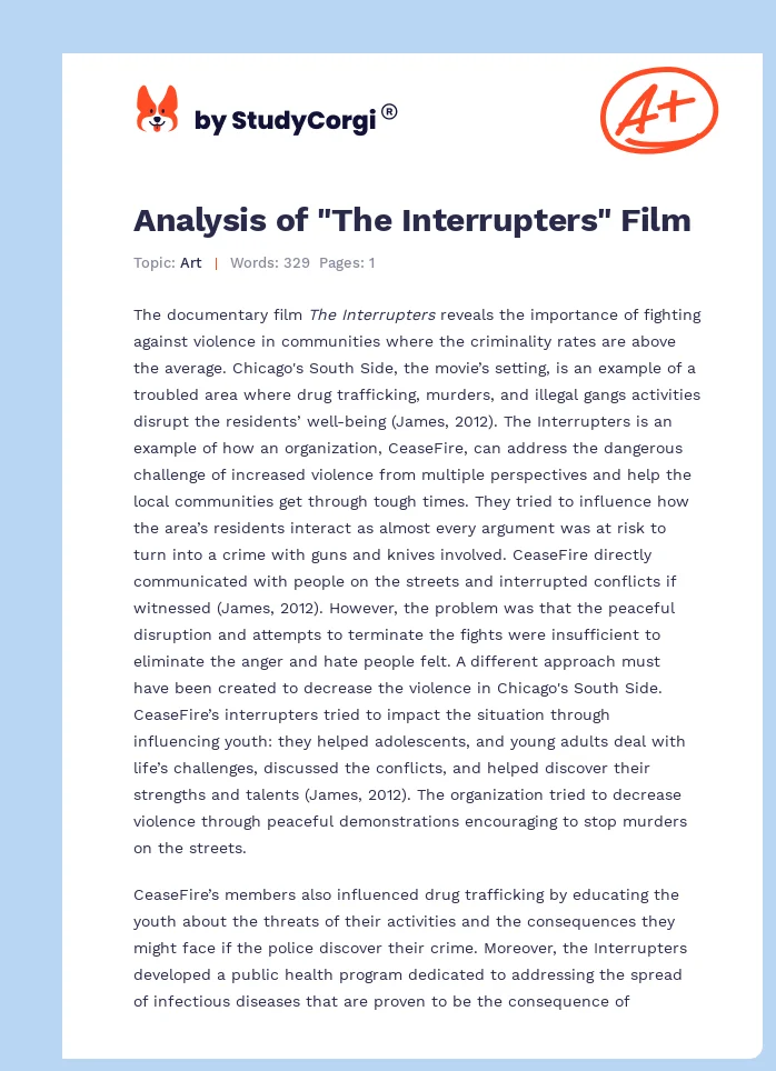 Analysis of "The Interrupters" Film. Page 1