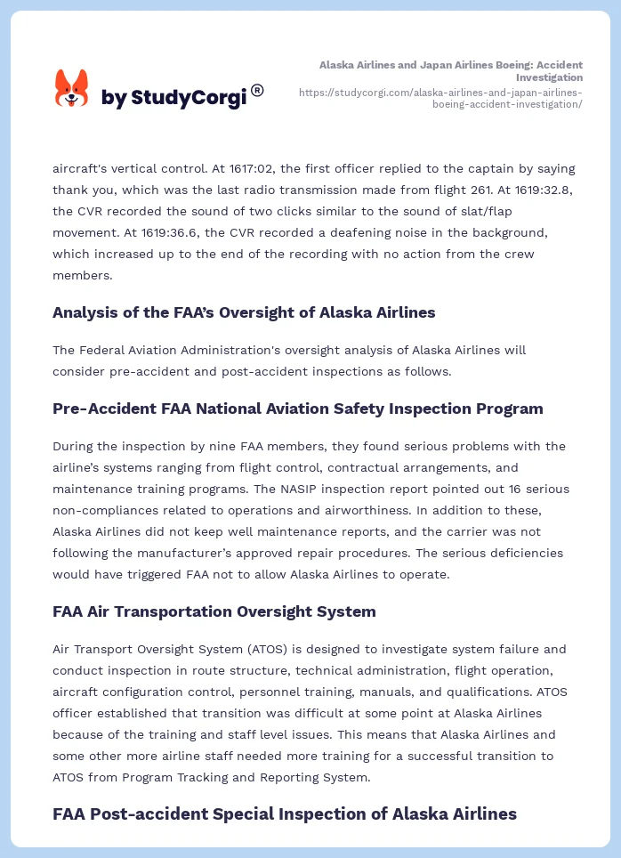 Alaska Airlines and Japan Airlines Boeing: Accident Investigation. Page 2