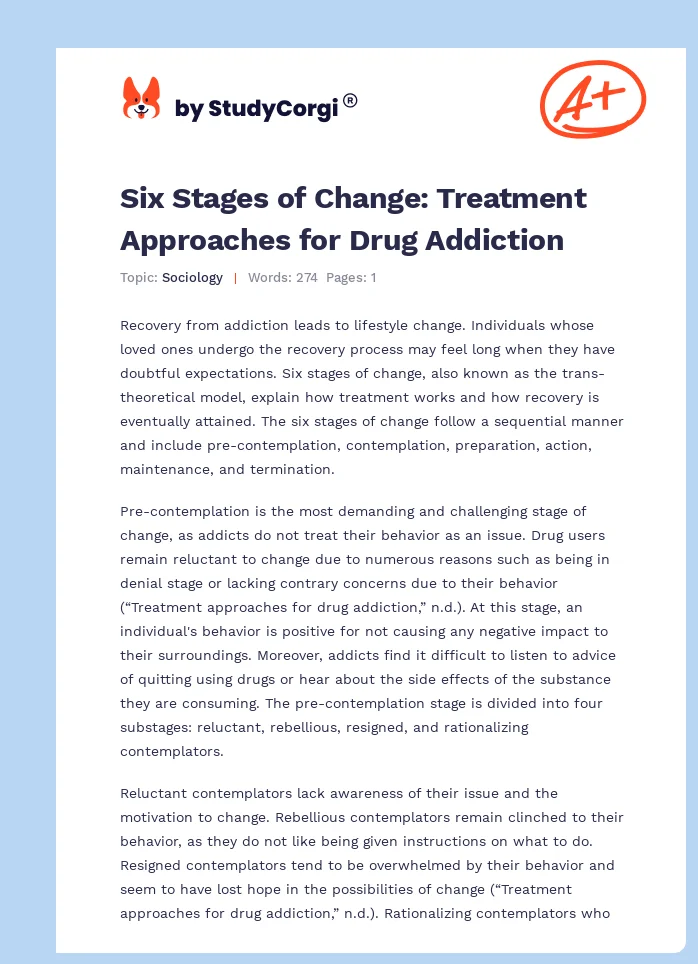 Six Stages of Change: Treatment Approaches for Drug Addiction. Page 1
