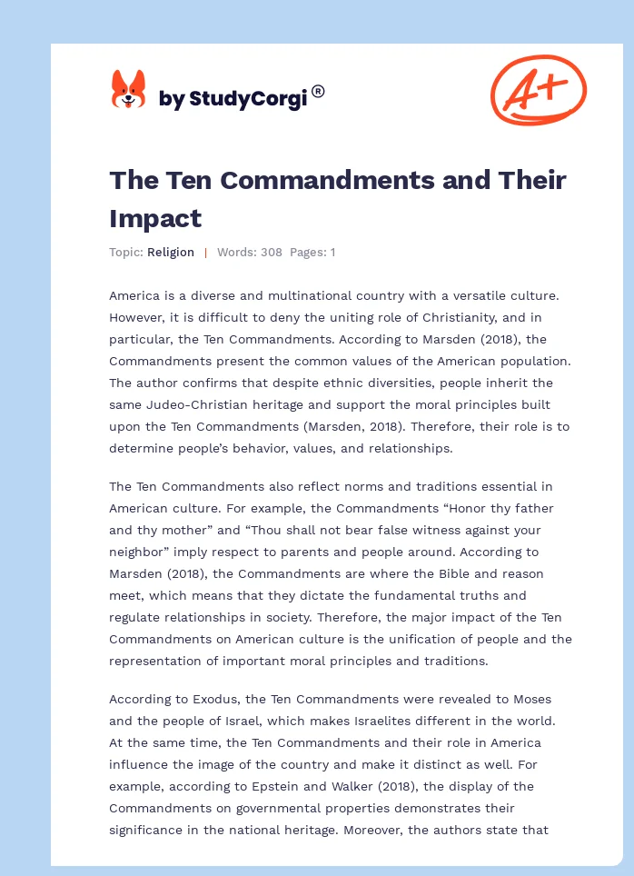 The Ten Commandments and Their Impact. Page 1