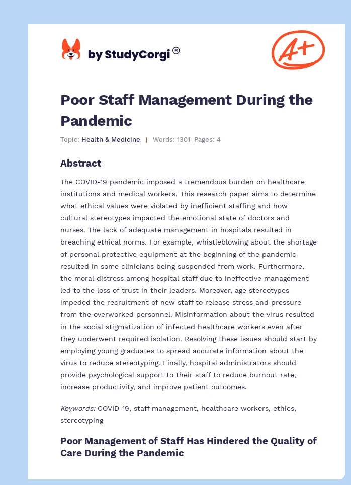 Poor Staff Management During the Pandemic. Page 1