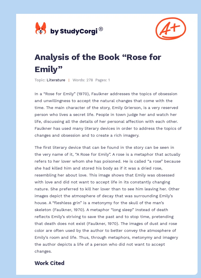 Analysis of the Book “Rose for Emily”. Page 1