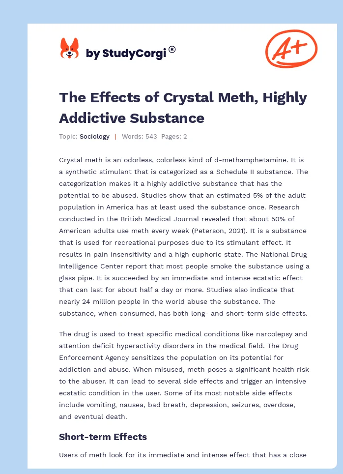 The Effects of Crystal Meth, Highly Addictive Substance. Page 1