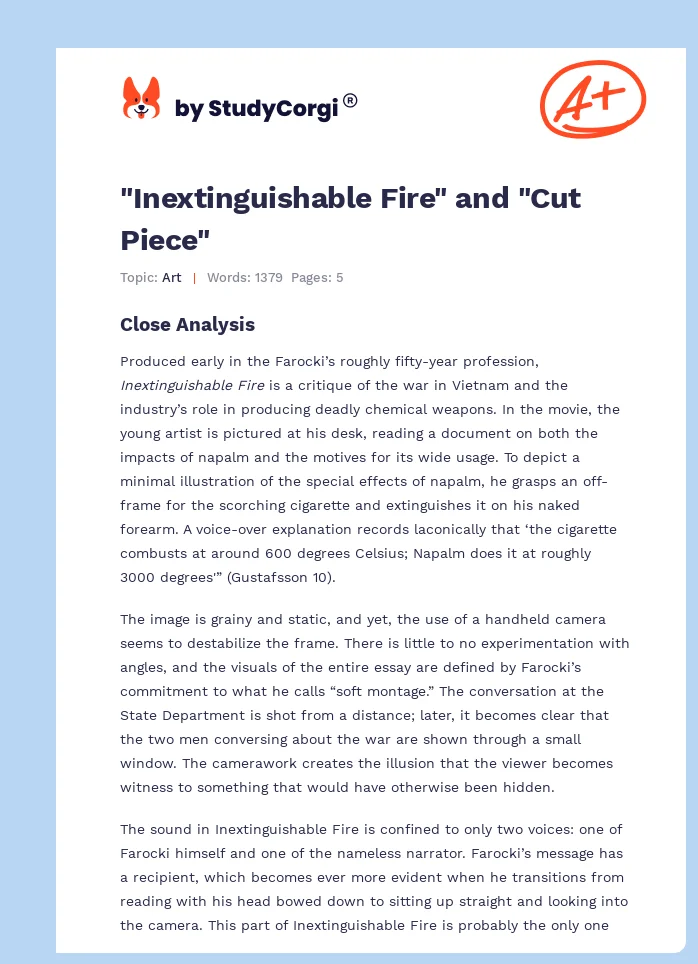 "Inextinguishable Fire" and "Cut Piece". Page 1