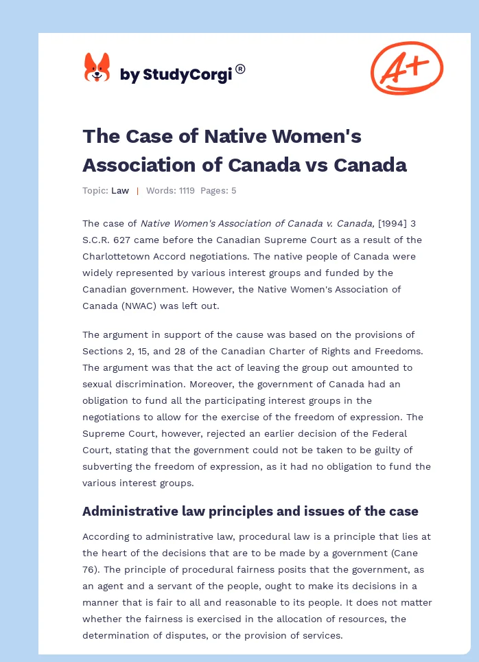 The Case of Native Women's Association of Canada vs Canada. Page 1