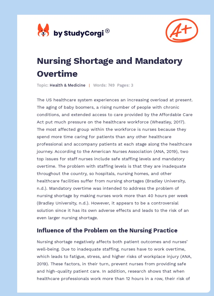 Nursing Shortage and Mandatory Overtime. Page 1
