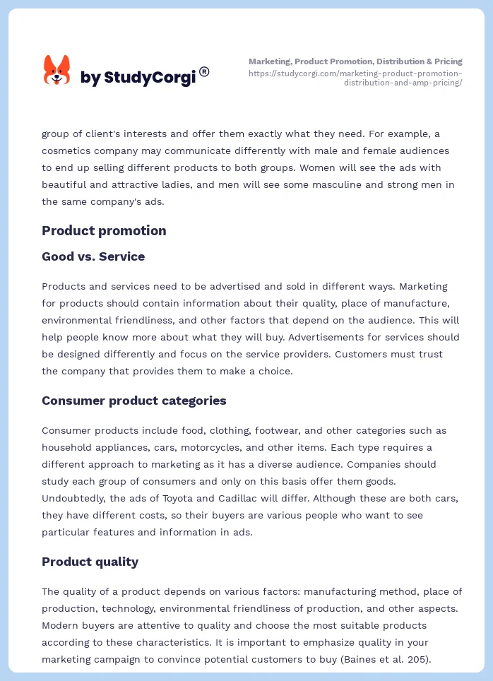 Marketing, Product Promotion, Distribution & Pricing. Page 2