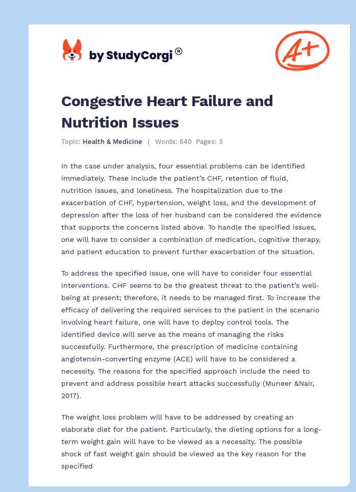 Congestive Heart Failure and Nutrition Issues. Page 1