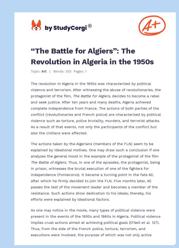 “The Battle for Algiers”: The Revolution in Algeria in the 1950s. Page 1
