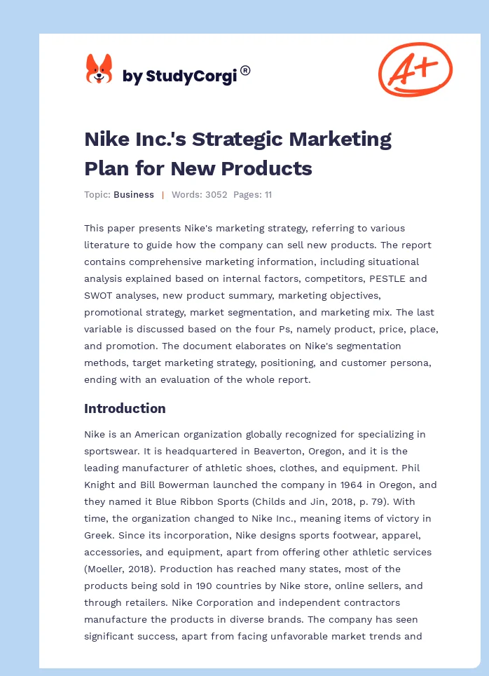 Nike Inc.'s Strategic Marketing Plan for New Products. Page 1