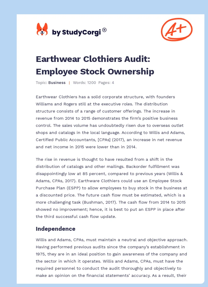 Earthwear Clothiers Audit: Employee Stock Ownership. Page 1
