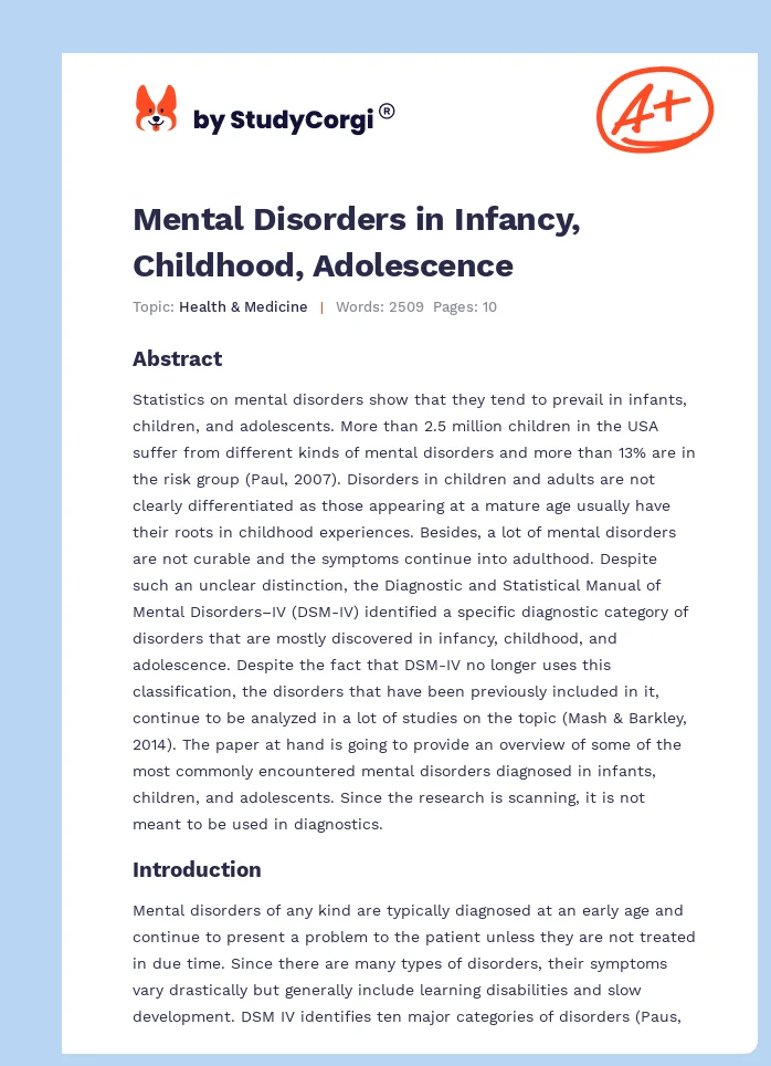 Mental Disorders in Infancy, Childhood, Adolescence. Page 1