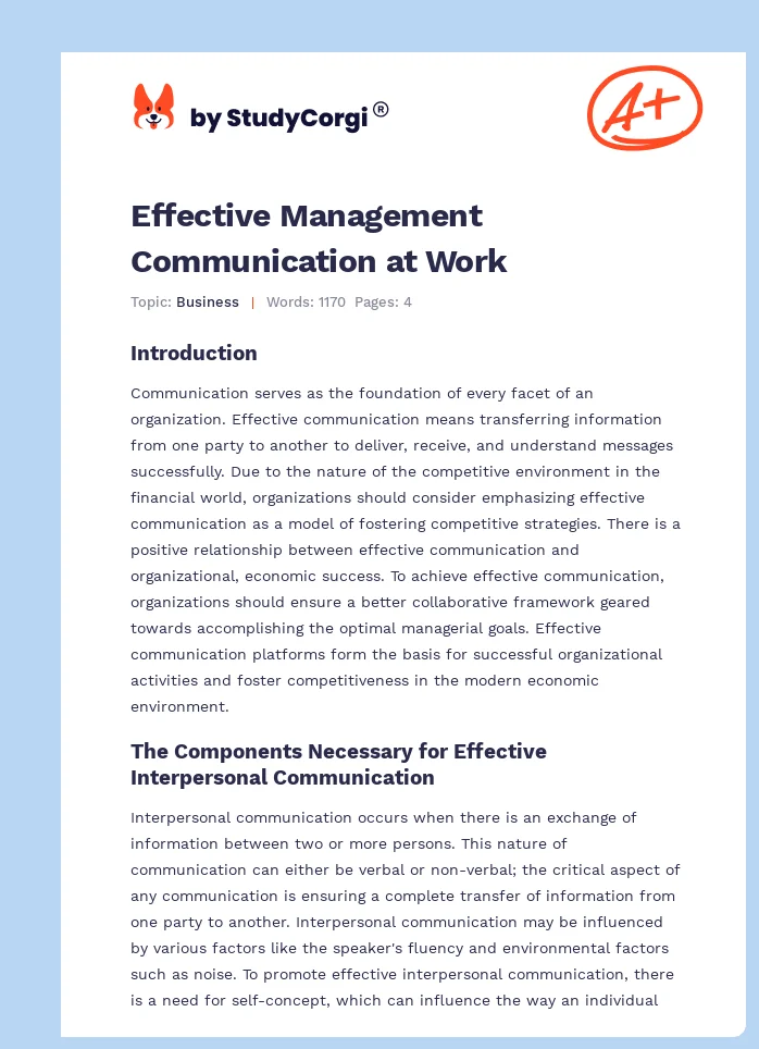 Effective Management Communication at Work. Page 1