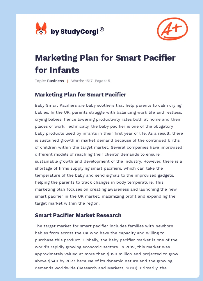 Marketing Plan for Smart Pacifier for Infants. Page 1