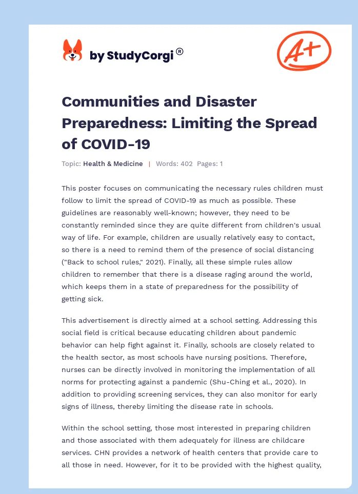 Communities and Disaster Preparedness: Limiting the Spread of COVID-19. Page 1