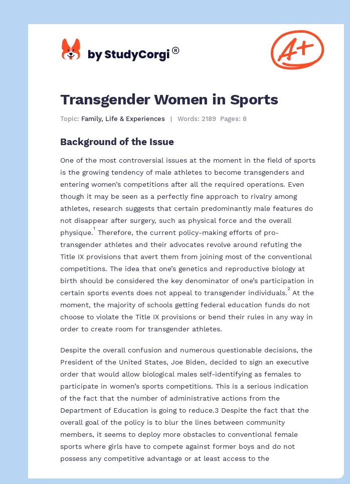Transgender Women in Sports. Page 1