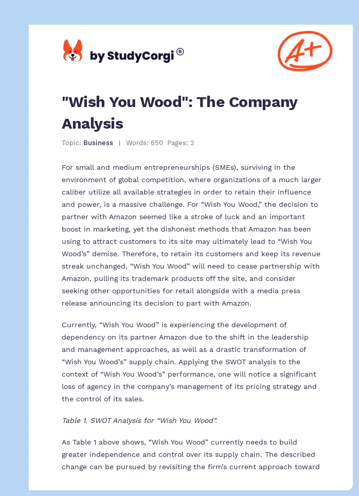 "Wish You Wood": The Company Analysis. Page 1