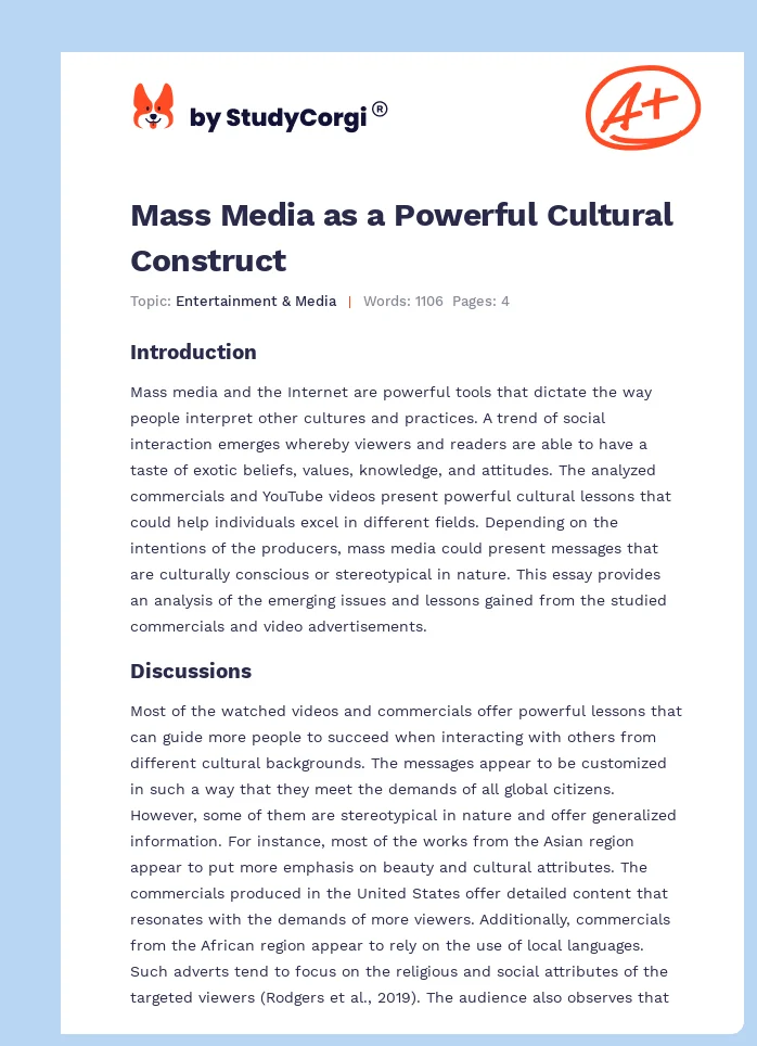 Mass Media as a Powerful Cultural Construct. Page 1