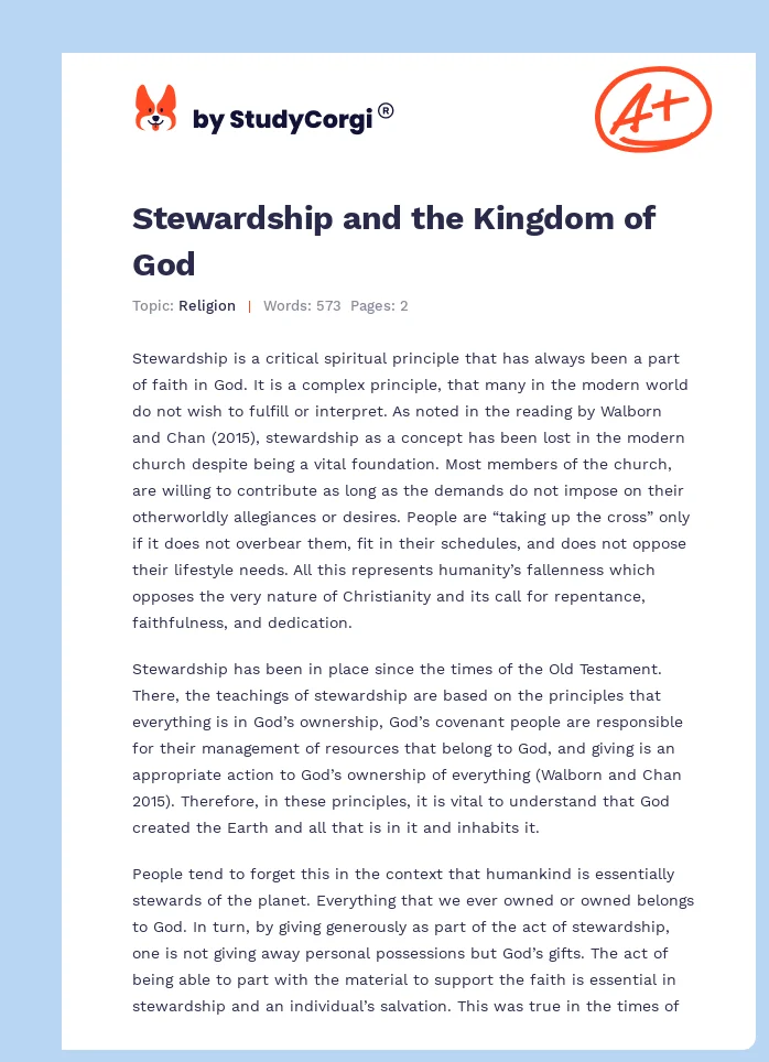 Stewardship and the Kingdom of God. Page 1