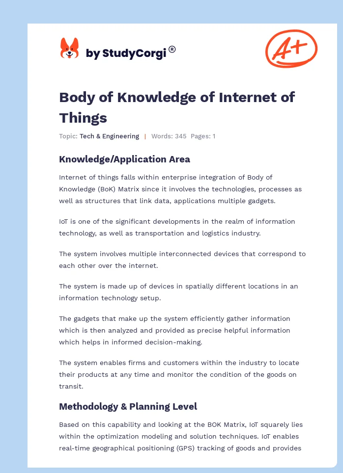 Body of Knowledge of Internet of Things. Page 1