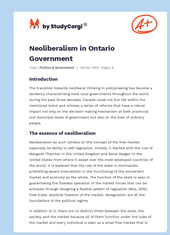 Neoliberalism in Ontario Government. Page 1
