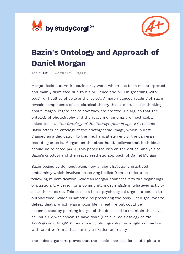 Bazin's Ontology and Approach of Daniel Morgan. Page 1