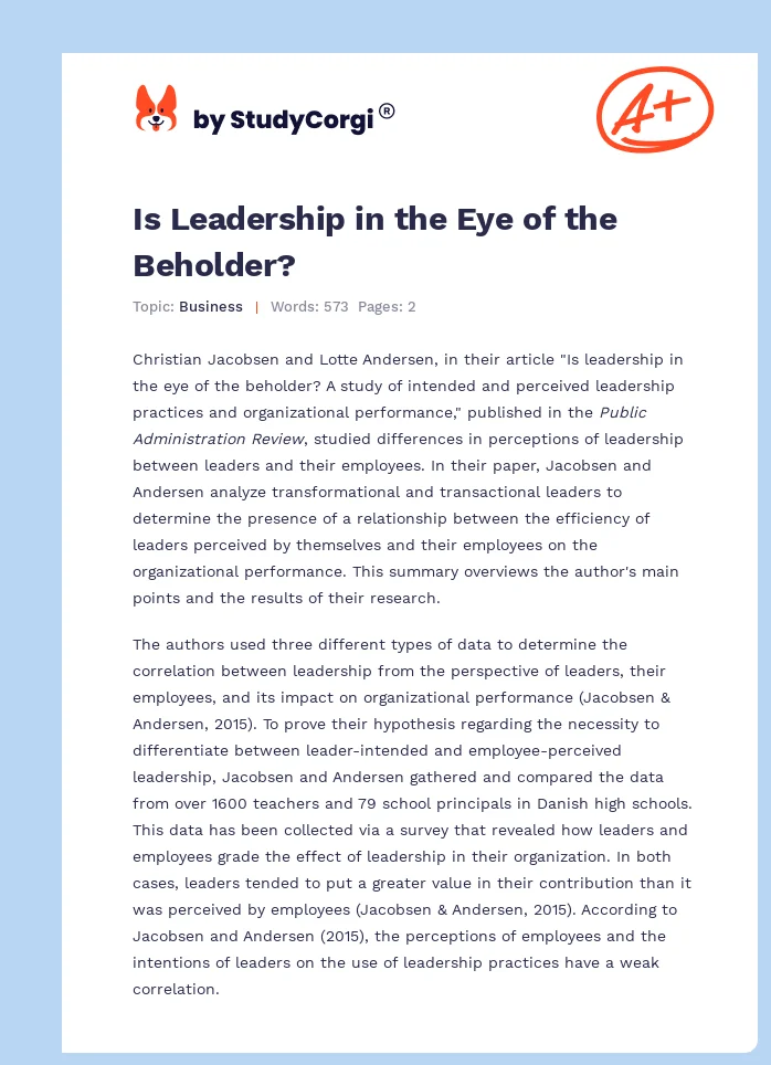 Is Leadership in the Eye of the Beholder?. Page 1