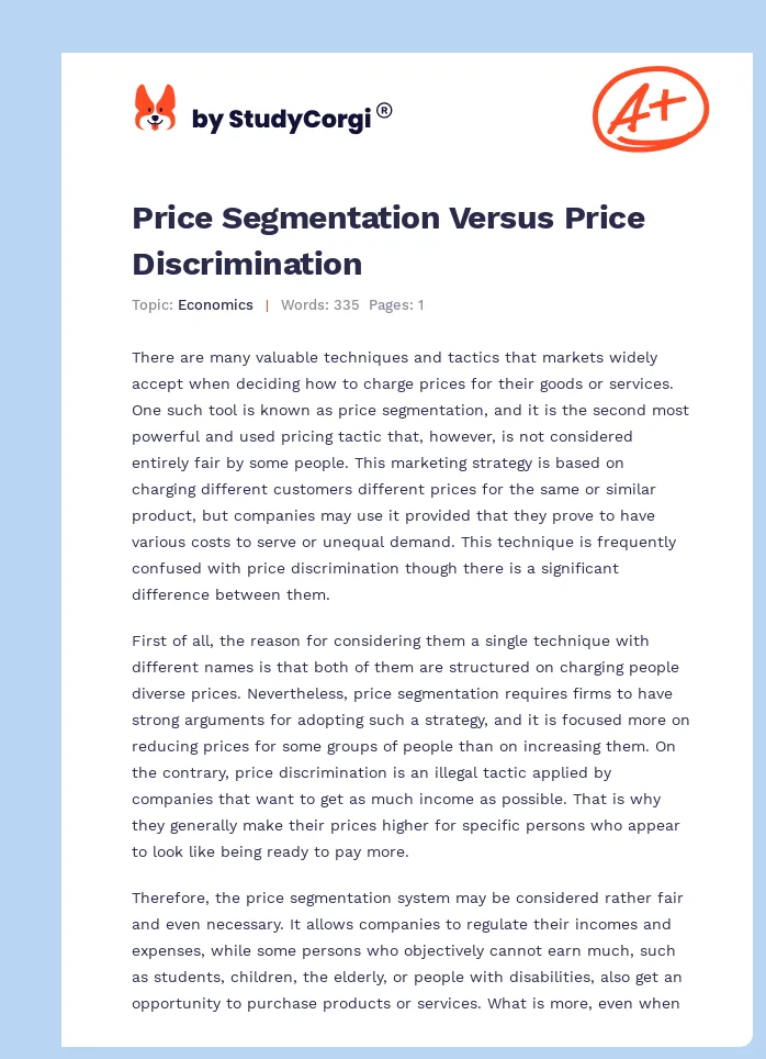 Price Segmentation Versus Price Discrimination. Page 1