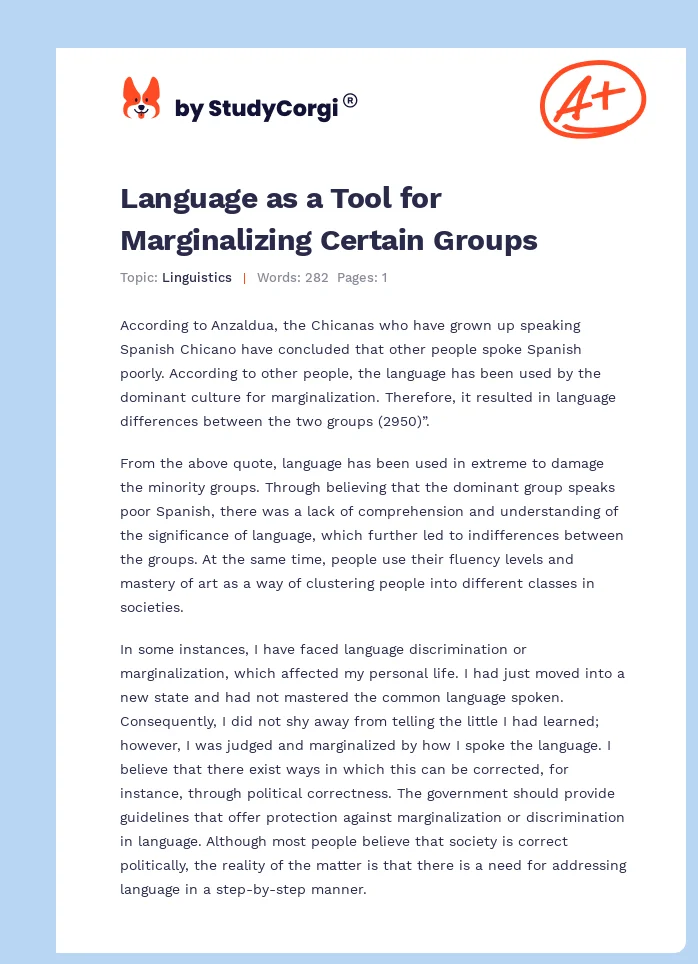 Language as a Tool for Marginalizing Certain Groups. Page 1