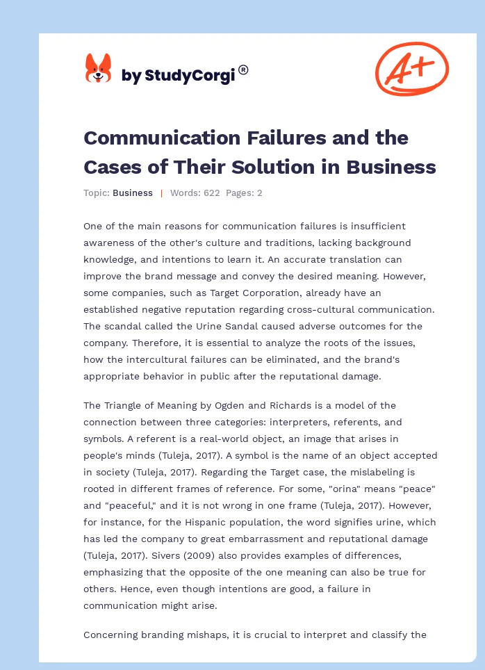 Communication Failures and the Cases of Their Solution in Business. Page 1