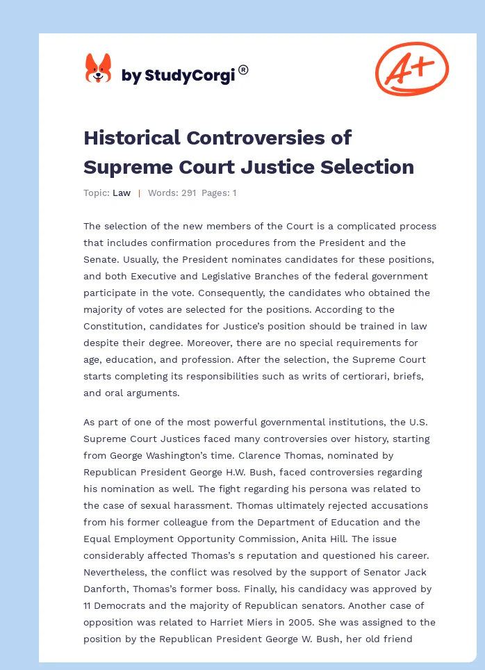Historical Controversies of Supreme Court Justice Selection. Page 1