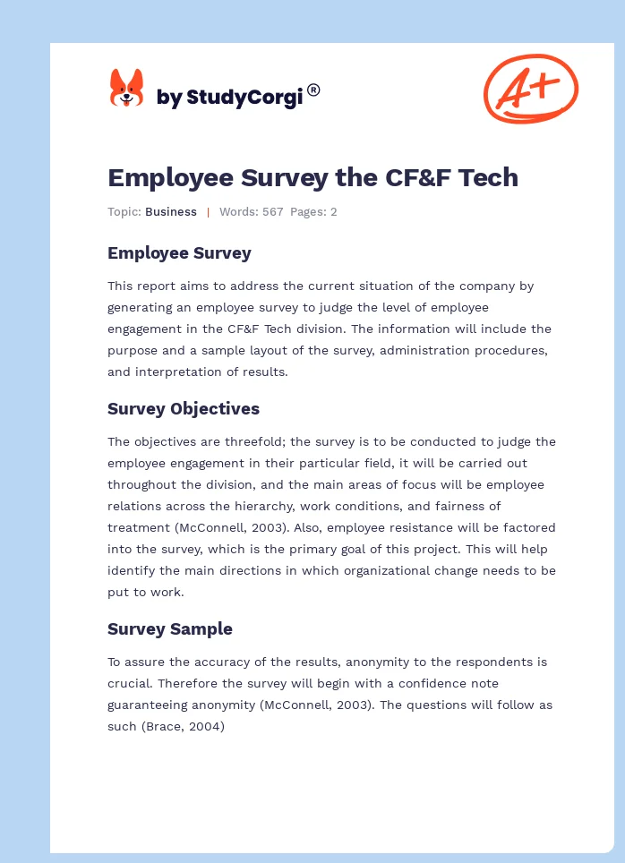 Employee Survey the CF&F Tech. Page 1
