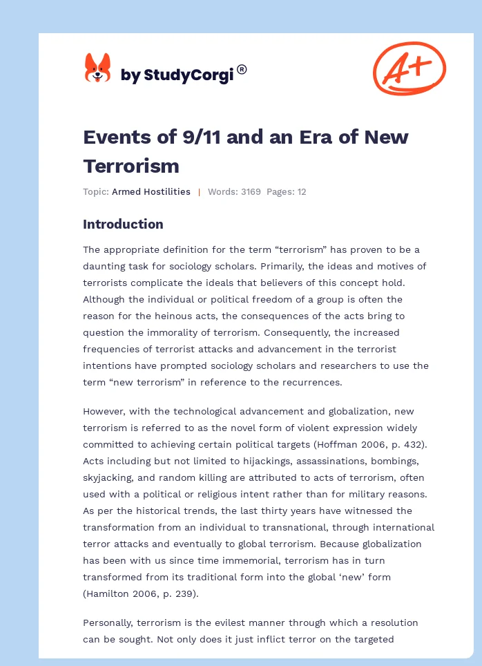 Events of 9/11 and an Era of New Terrorism. Page 1