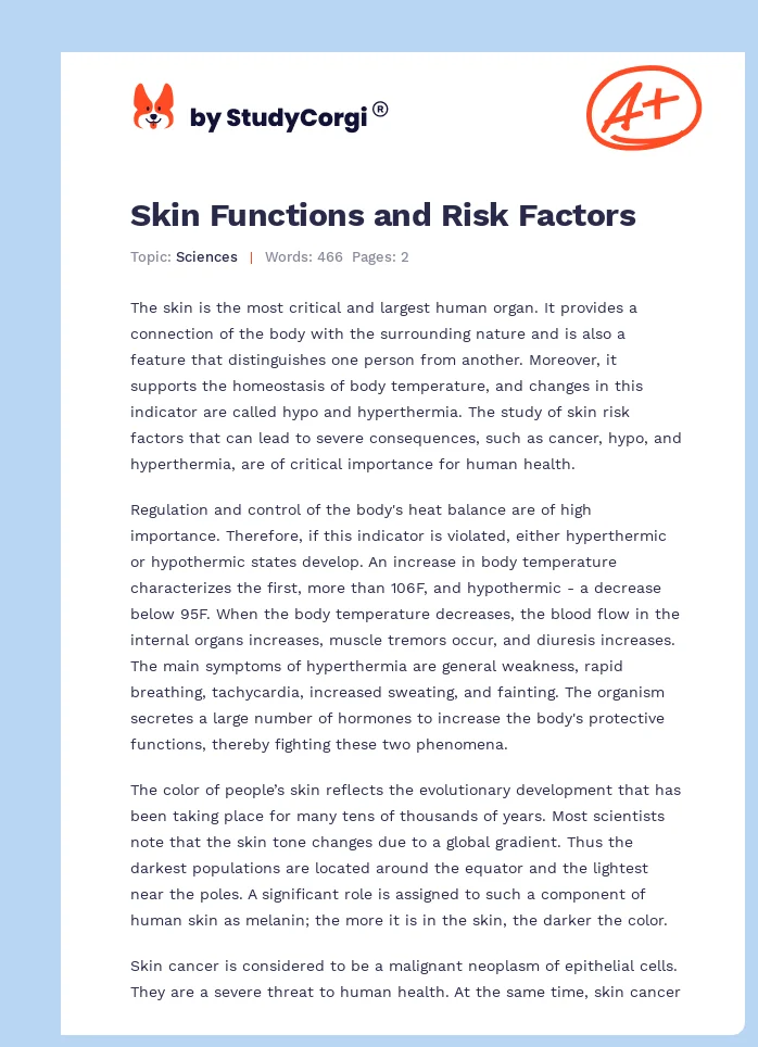 Skin Functions and Risk Factors. Page 1