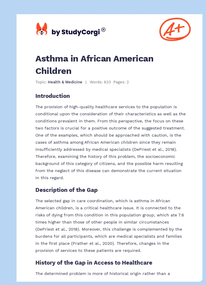 Asthma in African American Children. Page 1