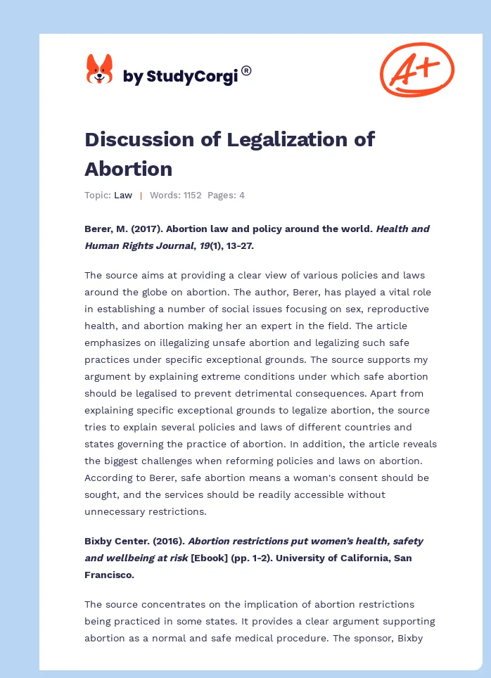 Discussion of Legalization of Abortion. Page 1